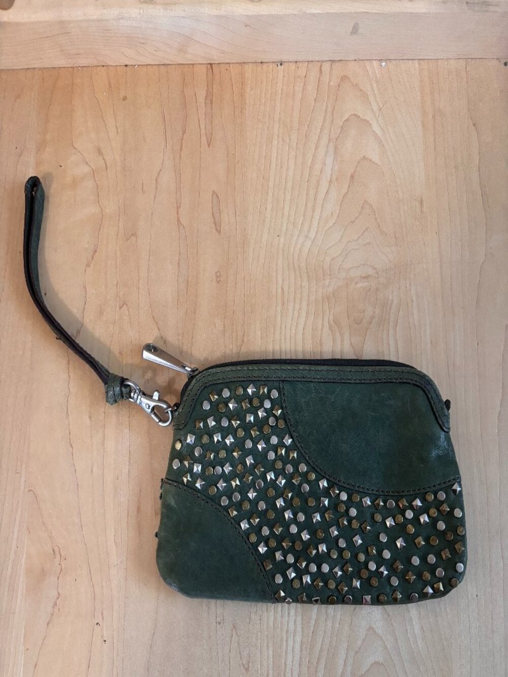 Super Cute Green Leather Studded Fossil Wristlet